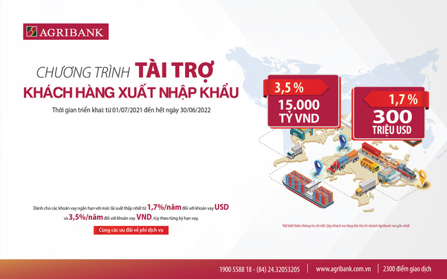 Agribank dành 15.000 tỷ đồng và 300 triệu USD vốn ưu đãi tài trợ khách hàng xuất nhập khẩu