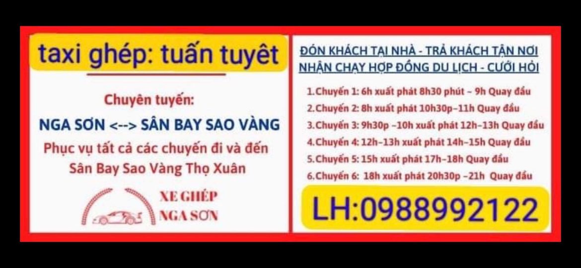 Nhà Xe Tuấn Tuyết CHUYÊN XE GHÉP. ĐƯA ĐÓN KIM SƠN – NGA SƠN – HẬU LỘC ĐI SÂN BAY SAO VÀNG THỌ XUÂN Chuyên Nghiệp Trách Nhiệm